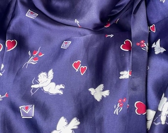 Romantischer Vintage Morgenmantel Satin in tiefblau/weiß mit goldenen Verzierungen