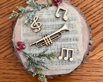 Rustic wood slice Music ornament.