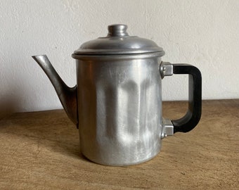 Cafetière française vintage en aluminium avec poignée en bakélite / cafetière / cafetière / campagne française