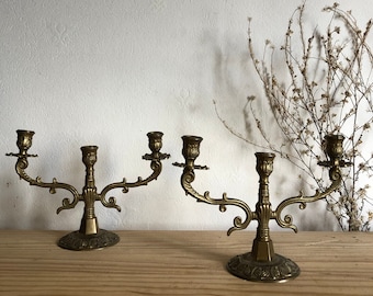 Antique French Brass Candelabra  , Art Deco , Art Nouveau,  Romantic candle Holder