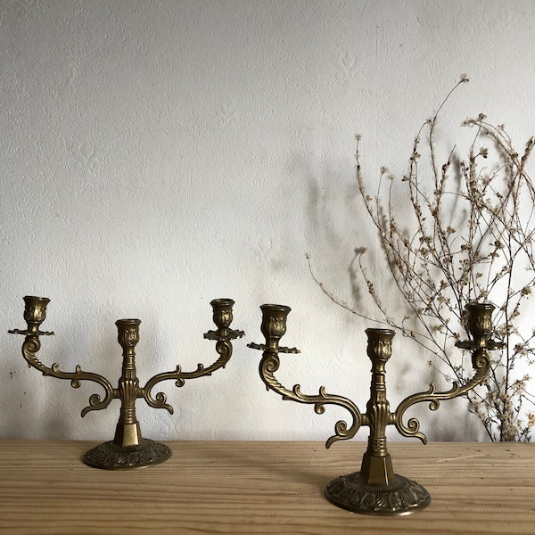 Antique French Brass Candelabra  , Art Deco , Art Nouveau,  Romantic candle Holder