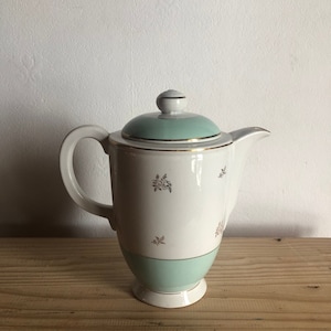 French vintage porcelain coffee / tea pot , white and mint green tea ware , porcelain tableware , Retro