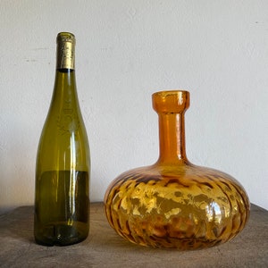 Yellow Amber Glass Decanter , Carafe , Vase , French Vintage  glass vase  , bottle vase , honeycomb vase