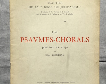 Libro de iglesia vintage francés con notas musicales para corales / 1955