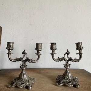 Set of 2 Art Nouveau Vintage Silver  Candelabras 2 Arm , Antique candle holder