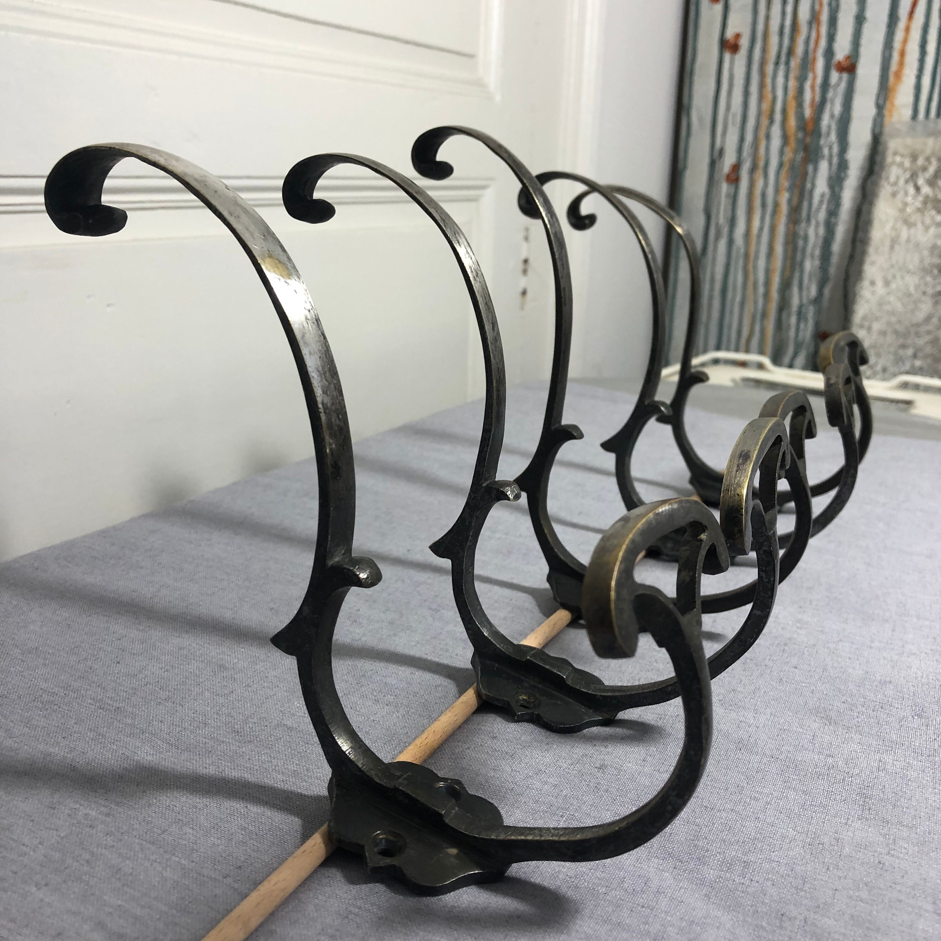 Set de 5 Français Vintage Metal Coat Hooks Art Déco, Porte-Manteaux Vintage, Porte-Serviettes, Cintr