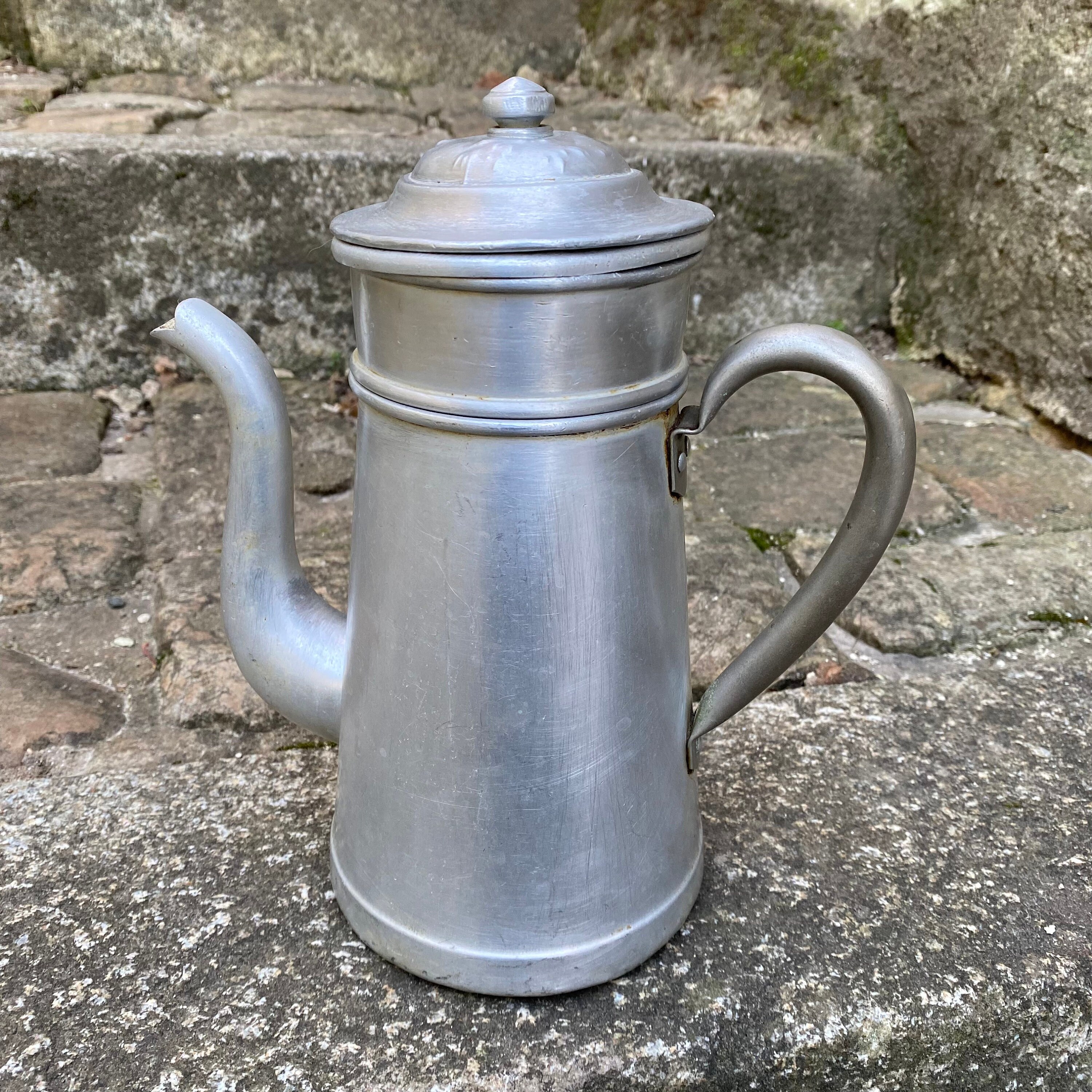 French Vintage Aluminium Coffee Maker With Bakelite Handle/ Coffee Pot