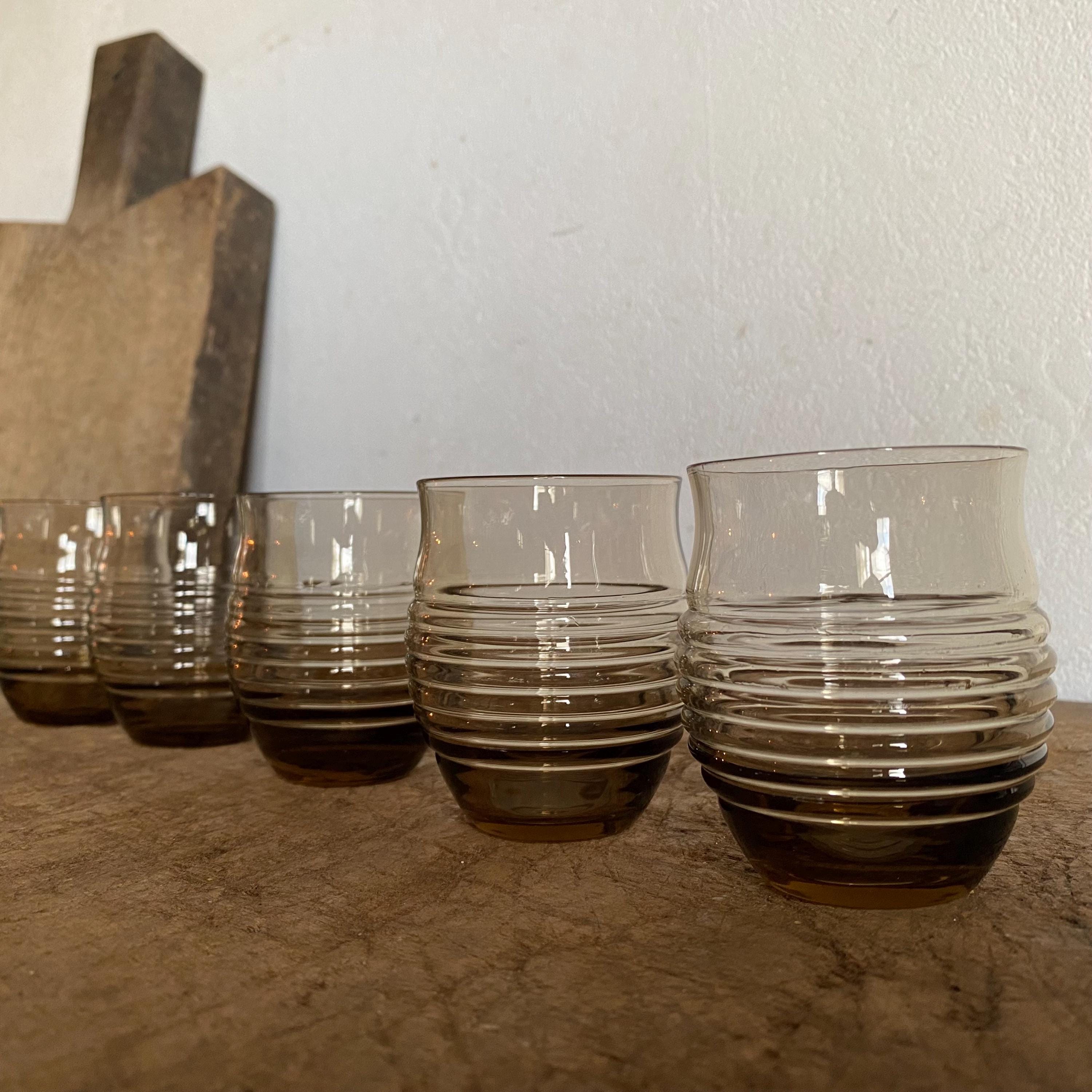 6 coupes en verre fumé - Années 70