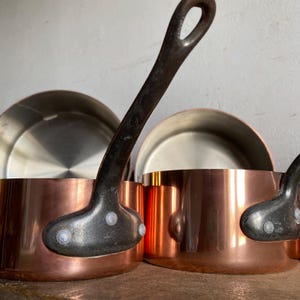 Harvard Villedieu heavy Set of 5 Copper Pans with steel handle , French Vintage , engraved /stamped