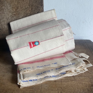 French vintage Fleur bleue  red stripes tea towel / woven  kitchen towel , linen towel