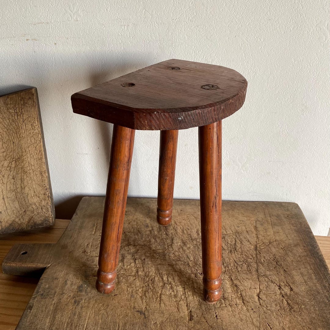 Wooden Tripod Stool , Handcrafted Twisted Legs, French Vintage ...