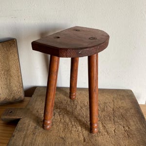Wooden Tripod stool , handcrafted twisted legs, French Vintage countryside, Farmhouse stool , milking stool