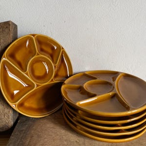 Set of 6 GIEN  French vintage Fondue plates , brown khaki , Made in France