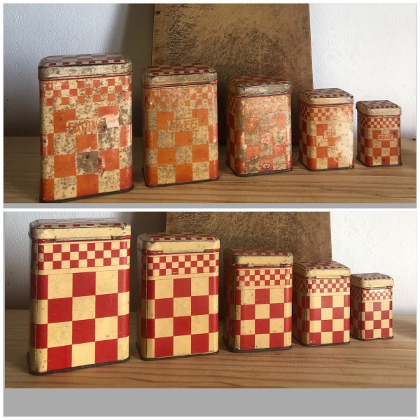 Set of 5 Lustucru kitchen canisters, spice jars , spice pots french vintage , kitchen jars , Coffee Jar