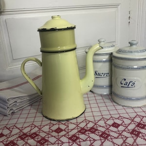 French vintage yellow enamel  coffee pot / cafetiere / French Countryside enamelware
