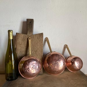Set of 3 Copper Colanders , French Vintage Copper Brass Metal Strainers