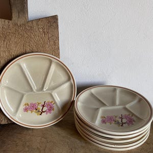 Set of 6 GIEN  French vintage Fondue plates with flowers , Made in France