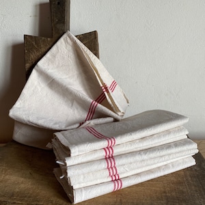 French vintage red stripes tea towel / woven  kitchen towel , linen towel