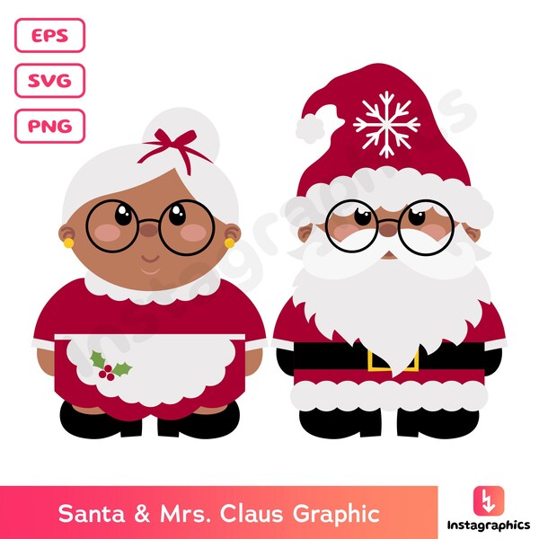 Cute Santa & Mrs. Claus - Santa Claus Graphic -Mrs. Claus- svg, png, eps - Christmas Graphic - Christmas Clipart - Vector - INSTANT DOWNLOAD