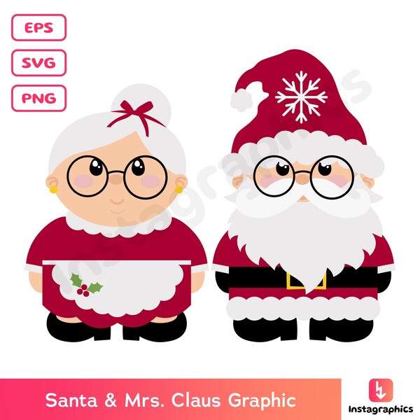 Cute Santa & Mrs. Claus - Santa Claus Graphic -Mrs. Claus- svg, png, eps - Christmas Graphic - Christmas Clipart - Vector - INSTANT DOWNLOAD