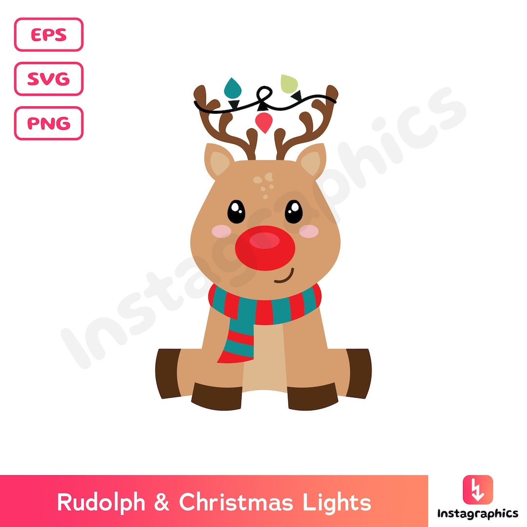 Rudolph & Christmas Lights Christmas Reindeer Svg, Png, Eps Christmas