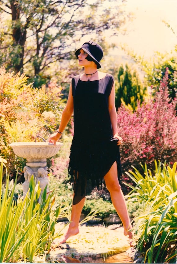 Black Chiffon Antique 20's Flapper Dress - image 1