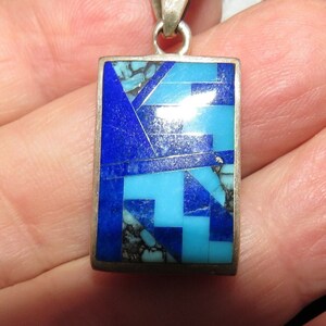 David Rosales signed Reversible Turquoise & Lapis Pendant- no necklace