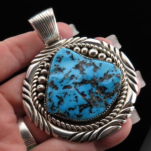 Vintage Large Magnificent Sterling Silver Kingman Turquoise Pendant image 1