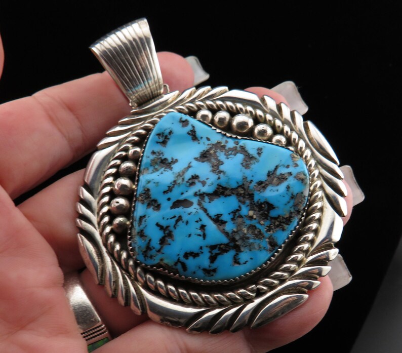 Vintage Large Magnificent Sterling Silver Kingman Turquoise Pendant image 1