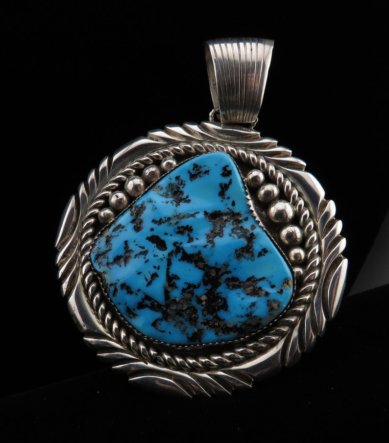 Vintage Large Magnificent Sterling Silver Kingman Turquoise Pendant image 3