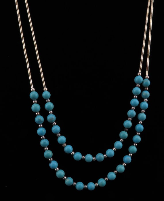 Liquid Silver and Turquoise Beaded 2 tier Necklace