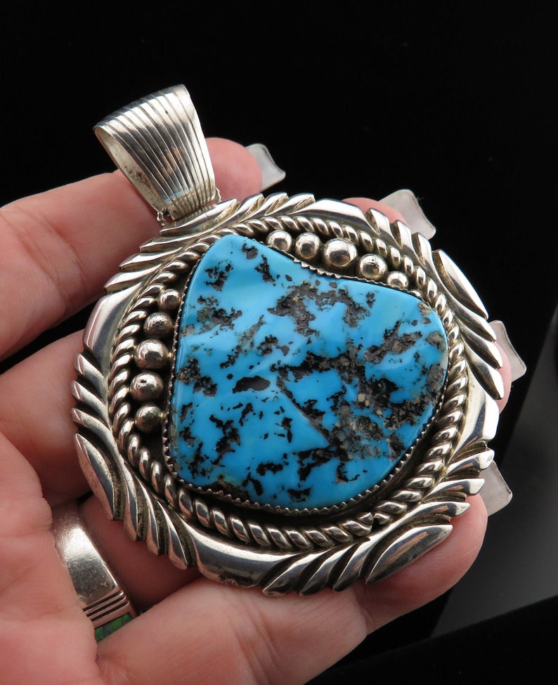 Vintage Large Magnificent Sterling Silver Kingman Turquoise Pendant image 2