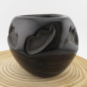 Vintage Signed Frances Salazar Santa Clara Pueblo Nacimiento Black Pottery Jar