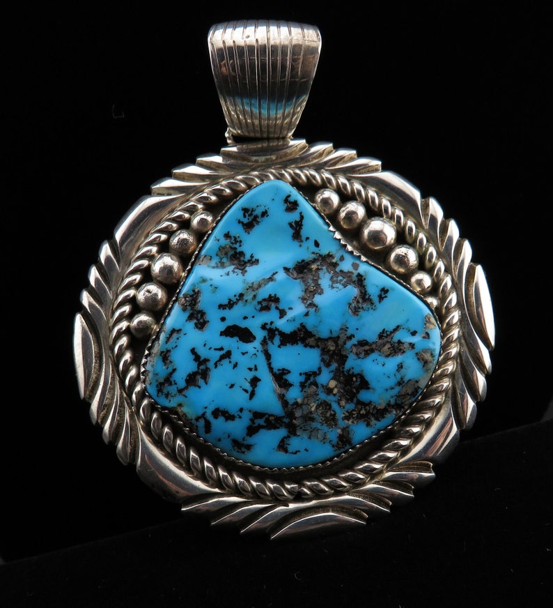 Vintage Large Magnificent Sterling Silver Kingman Turquoise Pendant image 4