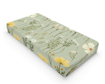 Green Wild Flower Baby Changing Pad Cover