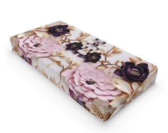 Purple and Gold Floral Baby Changing Pad Cover