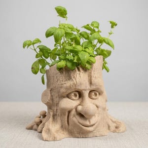 3D STL Flower Pot Model: Tree Stump Face (Digital File)