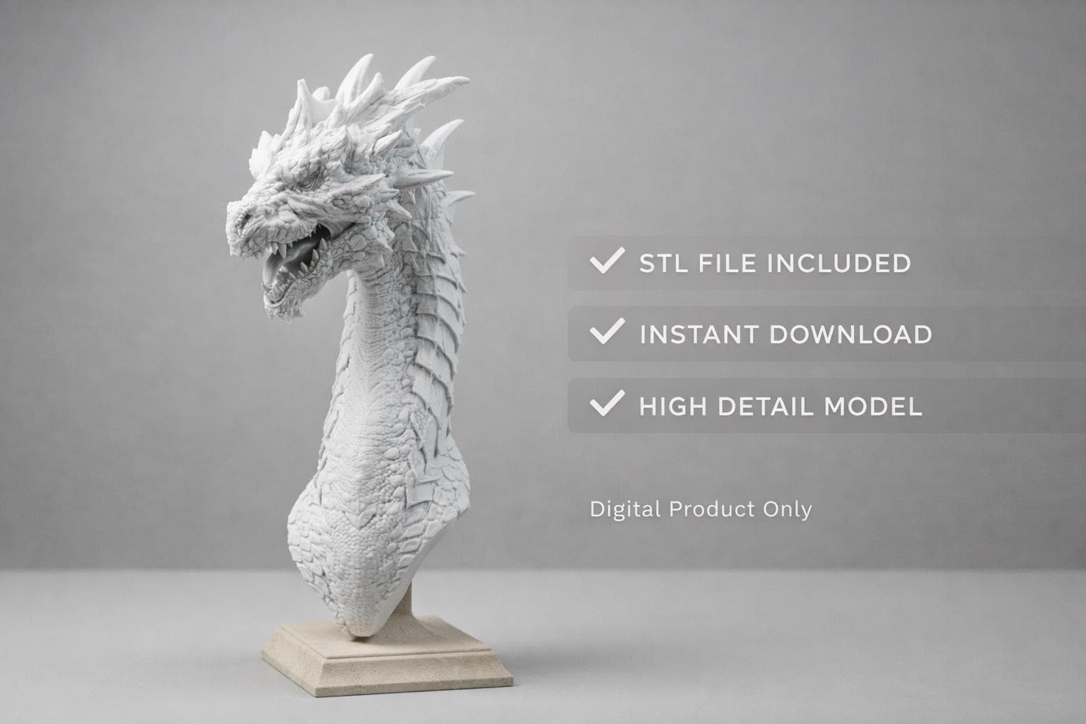 High Detail Dragon Bust 3D STL File | Fantasy Tabletop Figure (digital ...