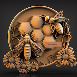3d bee relief,bee wood art,3D stl model,wood working,cnc machine,wood relief,3d wall decor,cnc router file,stl for printing,stl for cnc