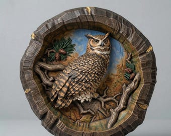 3D Realistic Owl Sculpture Relief: CNC Wood Carving STL Model
