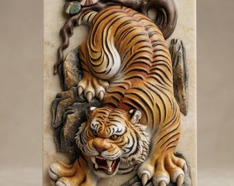 トラのレリーフ 3D STL モデル: CNC 彫刻可能な野生動物アート (PDF