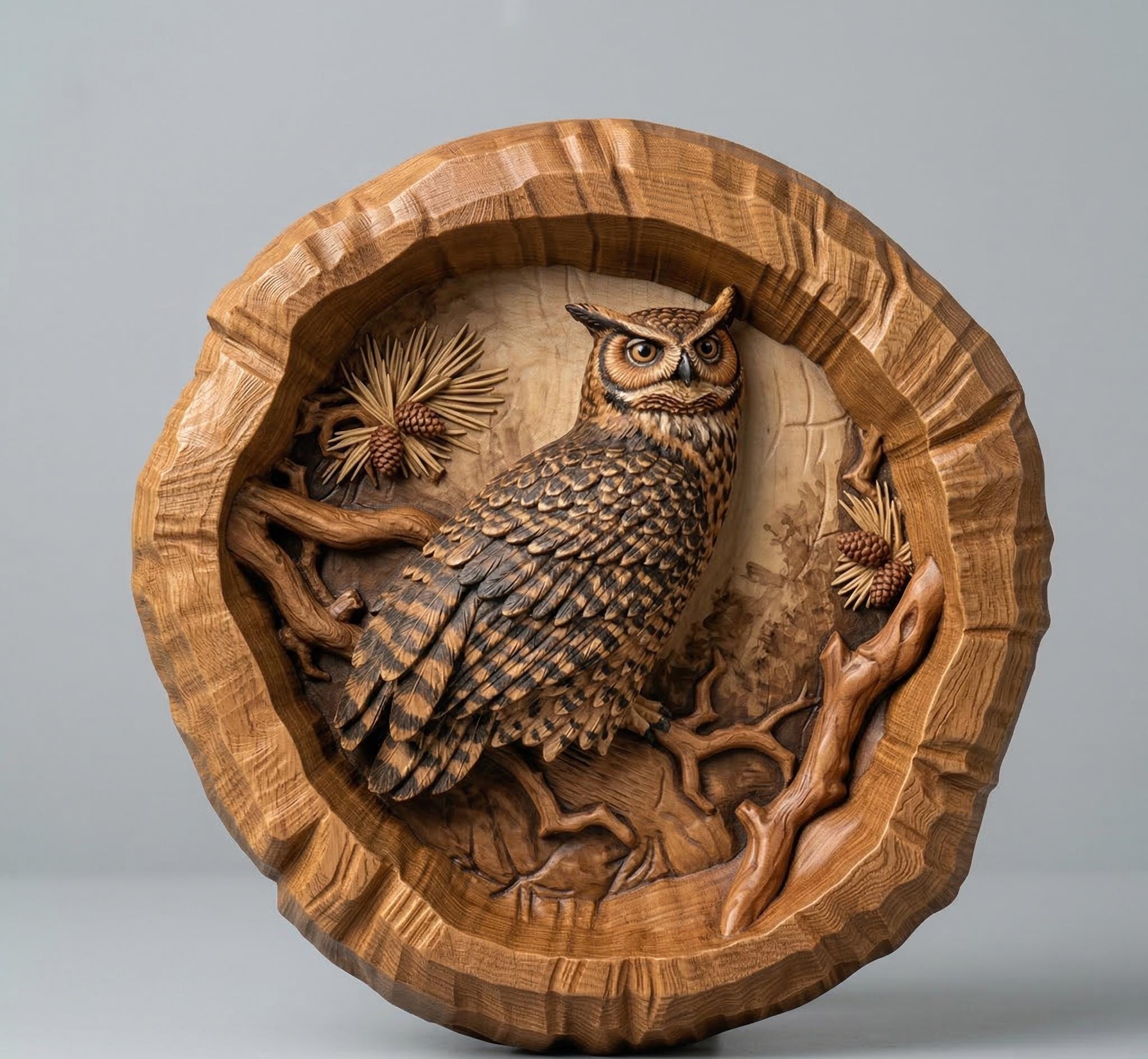 3Dリアルなフクロウの彫刻レリーフ：CNC木彫りSTLモデル - Etsy 日本