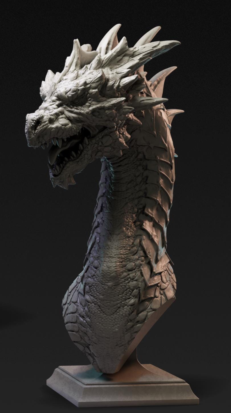 High Detail Dragon Bust 3D STL File | Fantasy Tabletop Figure (digital ...