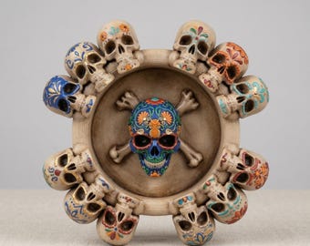 3 Ashtrays, Skull Woman Relief 3D STL Model, CNC Router File