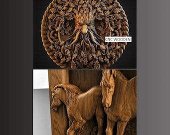 3D Horse and Tree of Life Relief: CNC Router File (STL)