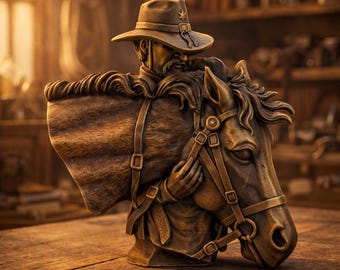 3D Horse Model STL File, Cowboy and Horse Bust (Digital Download)