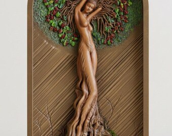 3D Woman Tree Relief STL Model: CNC Router File, Wood Carving Artcam
