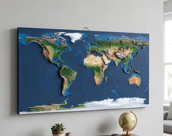 3D Weltkarte Relief STL Modell: CNC Fräser File (Digitaler Download)