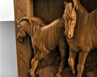 Running Horse STL for CNC Wood Carving, 3D Relief Wall Art Aspire Router File