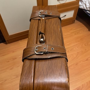 Vintage 1973 Bulgarian Leather Suitcase – Mid Century Travel Luggage with Original Label – Antique Collectible